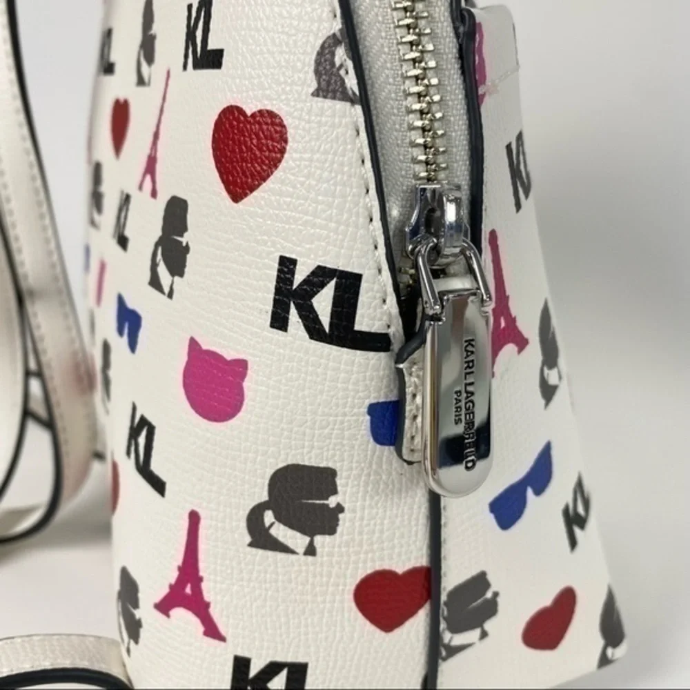 Karl Lagerfeld Backpack Bag Paris Maybelle  White Signature Eiffel Tower Print